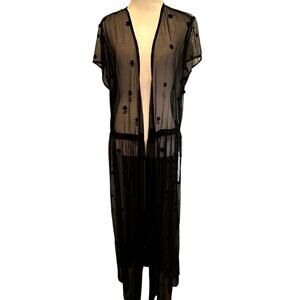 Torrid Embroidered Mesh Duster Kimono Womens Size 1X/2X Black Floral Whimsigoth